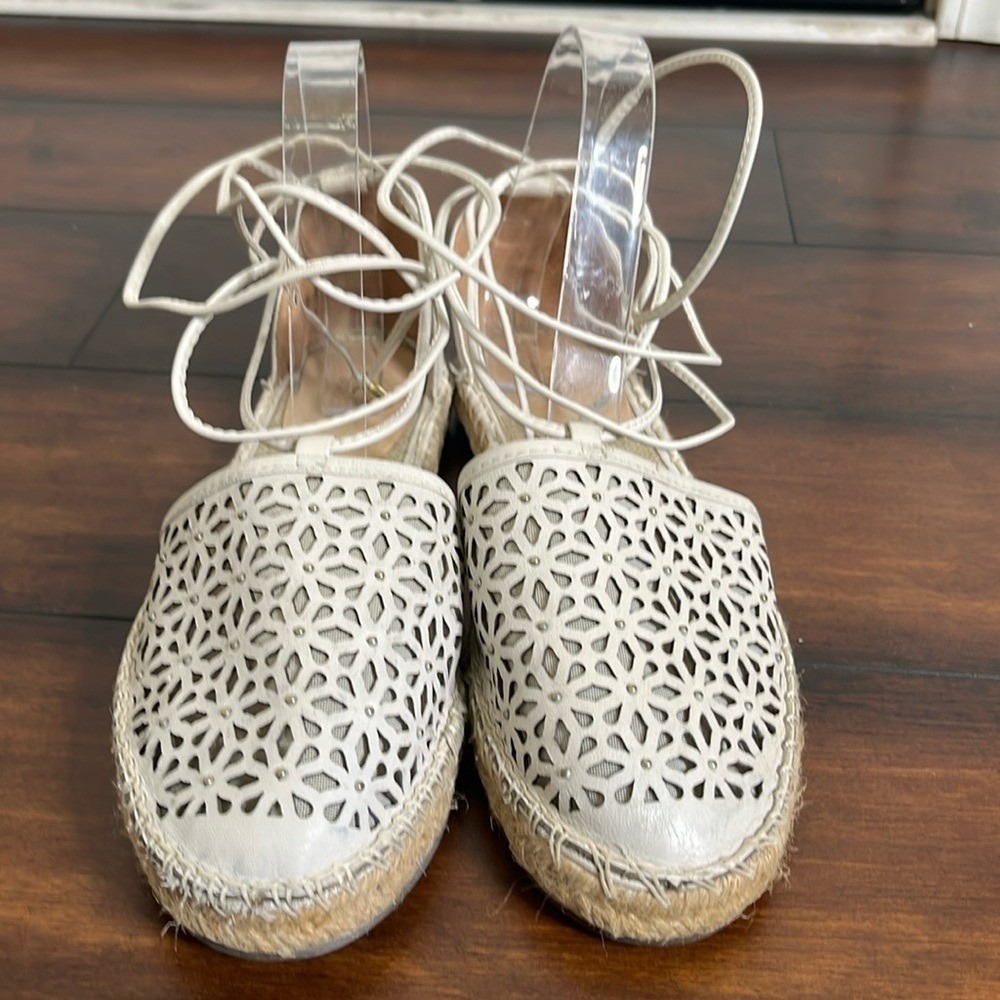 Jasper & Jeera Rosecut Leather Espadrilles Women's 8 White Boho - Picture 3 of 12